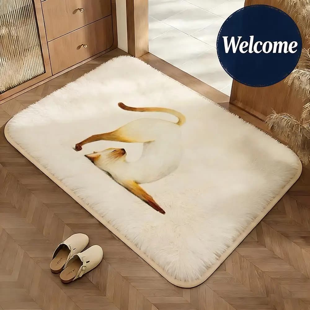 Tappetino Morbido in Flanella con Stampa Artistica 'Hang In There Baby' e Gatto Carino, Tappetino Yoga Antiscivolo e Assorbente, Zerbino per Bagno, Camera da Letto, Arredo Casa