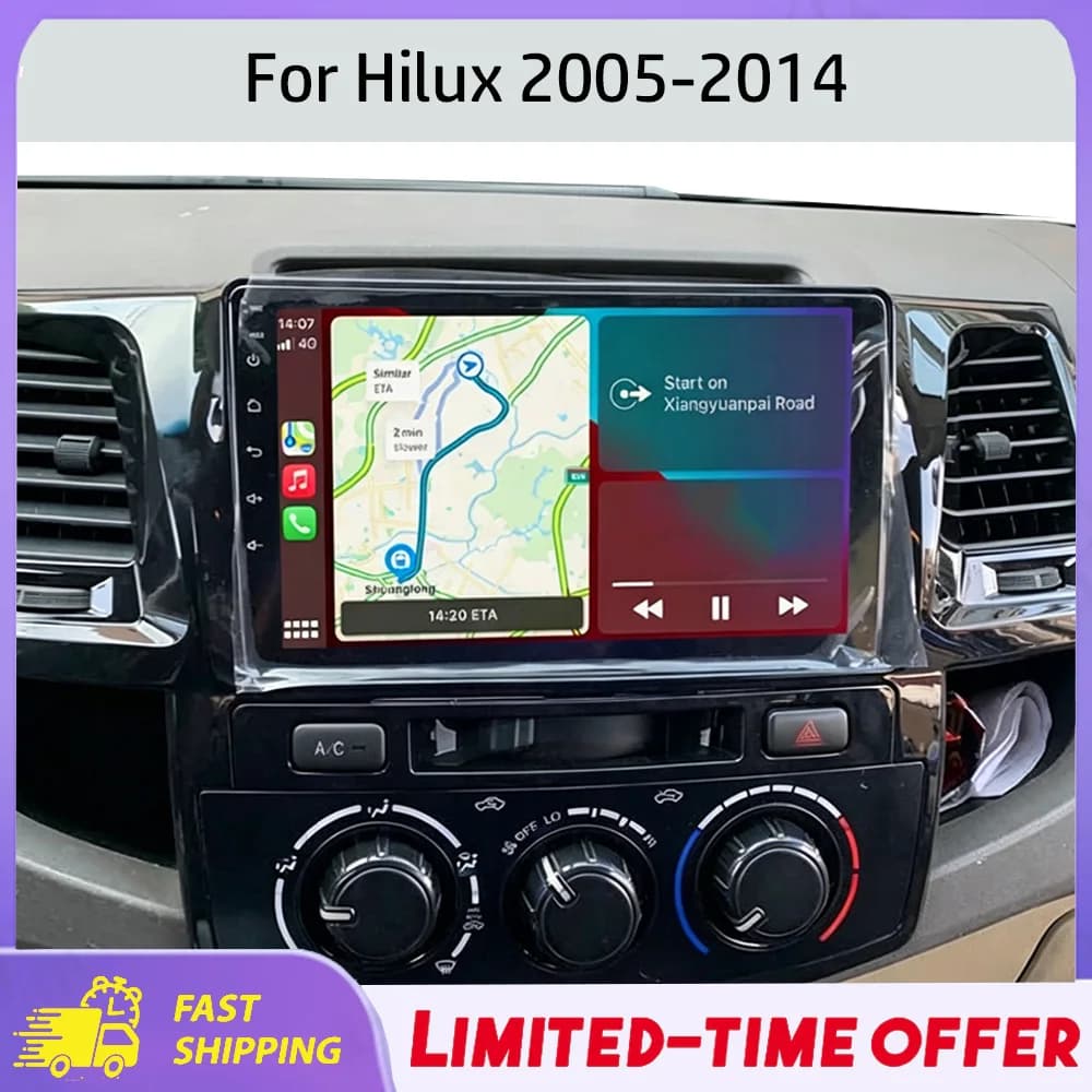 Multimedia Player 9''Car Stereo Radio GPS Navigation 4+64G for Toyota Hilux 2005-2014 Android15 with Carplay Android Auto