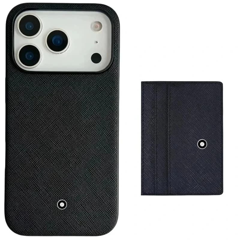 Custodia Minimalista in Pelle per iPhone 17 Pro Max 16 15 14 13 12 con Porta Carte di Credito e Portafoglio Nero