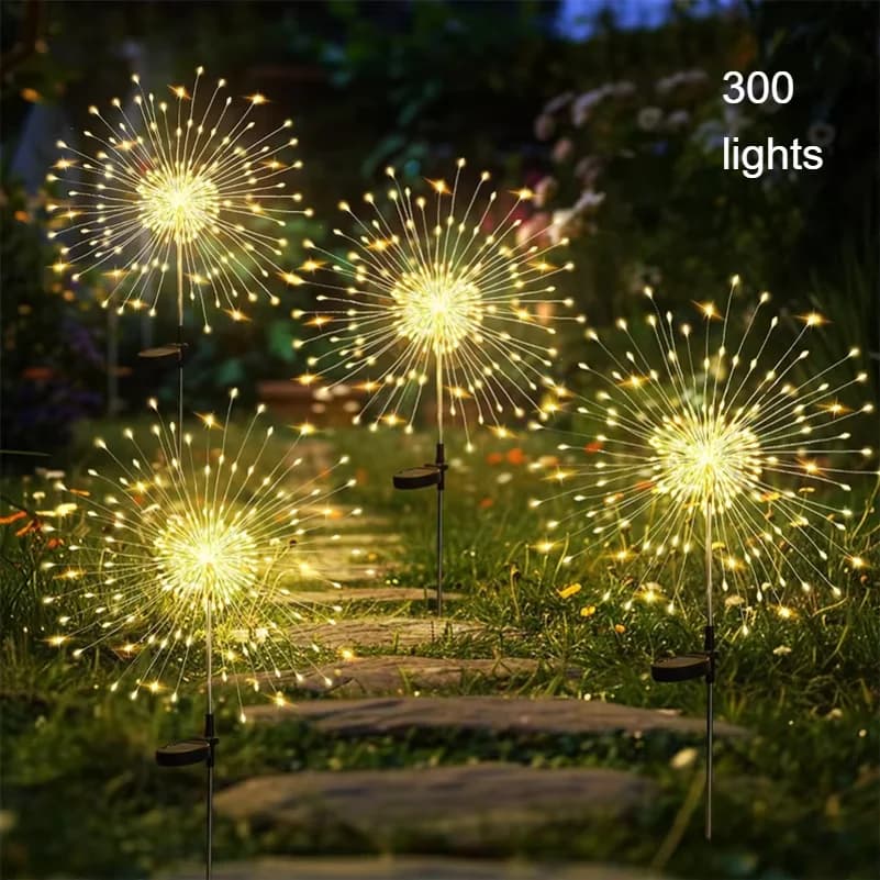 1/2/4 Pezzi Luci Solari a LED a Forma di Fuochi d'Artificio per Decorazione Esterna Giardino, Prato, Vialetto, Patio, Cortile, Feste, Natale, Matrimoni
