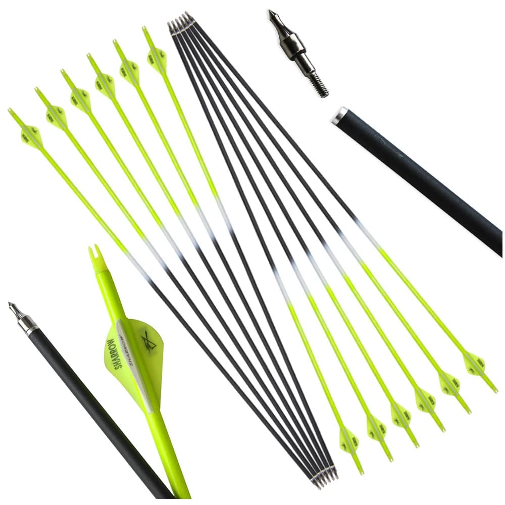 6/12 Pezzi Frecce in Carbonio da 31,6 Pollici per Tiro con l'Arco, Spine 500, Punta 100 Grani, Alette da 2 Pollici, Diametro Esterno 7,8mm per Pratica di Tiro al Bersaglio