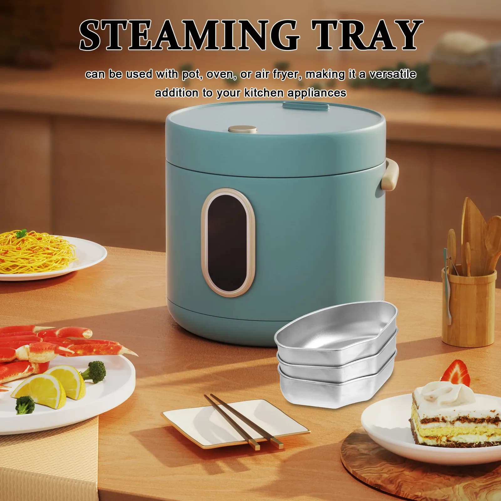 3Pcs Fan-Shaped Segmented Steaming Tray Set Stainless Steel Steam Rack for Pot Oven Air Fryer Versatile Vegetable Rice Egg Meat