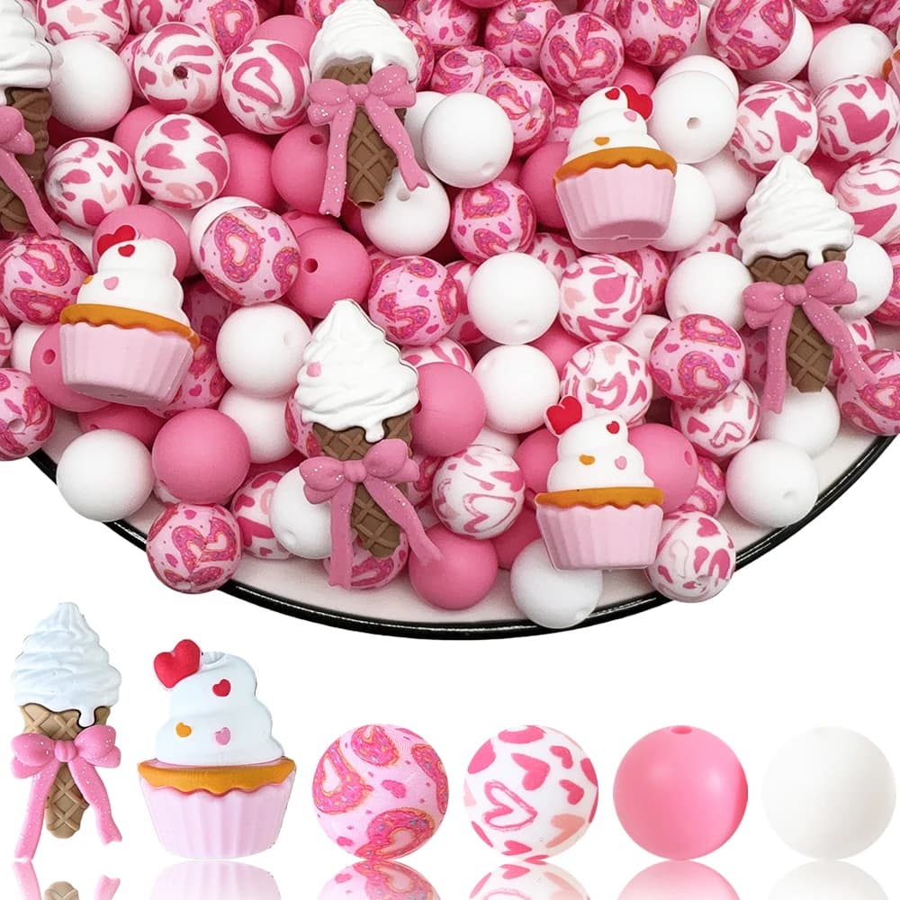 Set di perline in silicone per gelato da dessert da 25/32/44 pezzi, perfetto per lavori artigianali fai-da-te come portachiavi, collane, braccialetti, ecc.