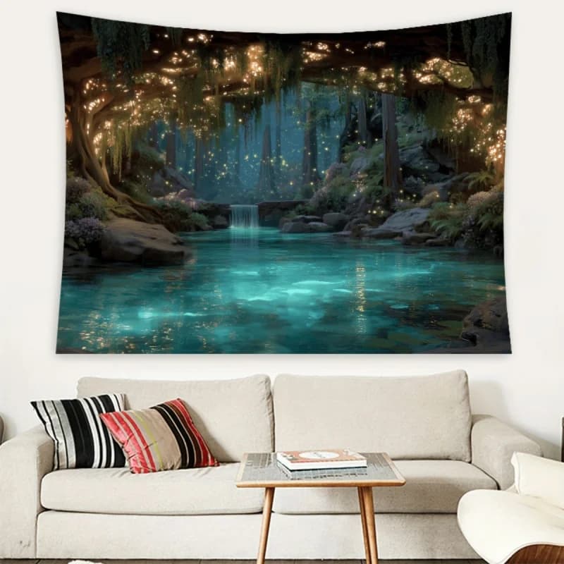 Magic Forest Cave Plant Landscape Tapestry Living Room Office Polyester Fiber Wall Decoration Party Decoration