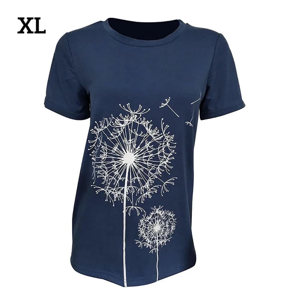 Camicie da donna Manica corta Dente di leone Top T-shirt Universali Casual Stampa floreale Abbigliamento Accessorio di moda Abbigliamento quotidiano Blu L