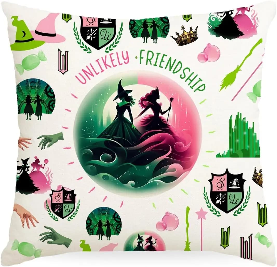 Witch Pillow Covers Broadway Musical Merchandise Elphaba and Glinda Pillow Case Throw Pillow Covers Decorative Pillowcase Cushion Cover with Car Couch Sofa Chair Bed Living Room 18x18 Inch