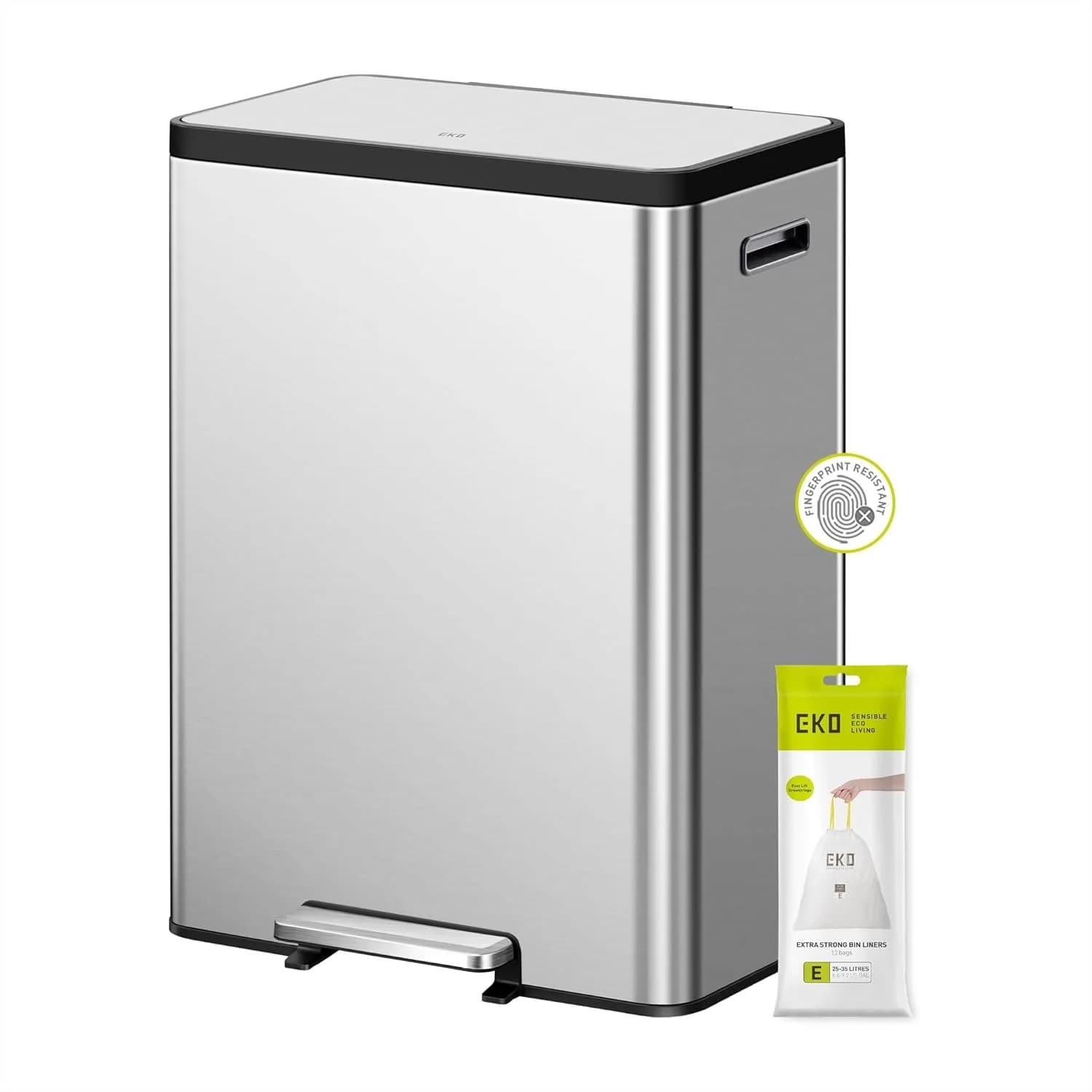 Dual Trash Can with Recycle Bin, 60L Stainless Steel Garbage Can with Odor Control and Fingerprint Resistant Finish for Kitchen