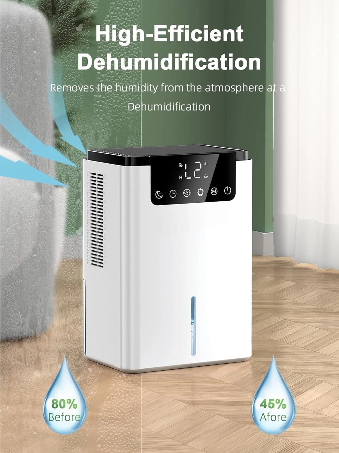 Deumidificatore Deumidificatore silenzioso per armadio camera da letto di casa con timer Spegnimento automatico Modalità sospensione 7 colori Luce LED