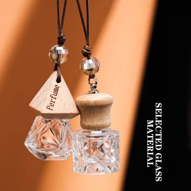【M】1Pcs Empty Glass Essential Oil Diffuser Bottle With Wooden Cap Car Hanging Perfume Bottle For Auto Aromatherapy Decoration