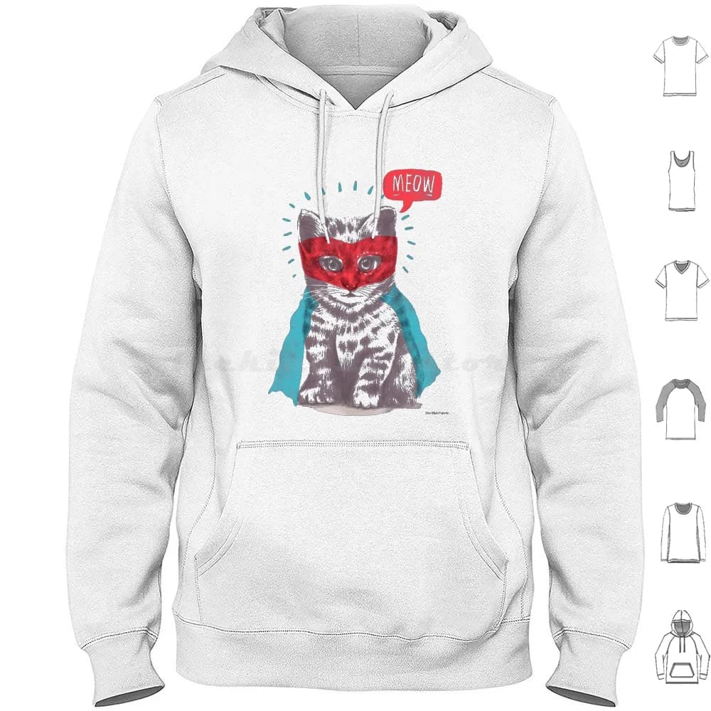 At Your Service Hoodie Cotton Long Sleeve Cats Kittens Superhero Pop Culture Luchador Funny Humor Fun Cute Cat Superheroes