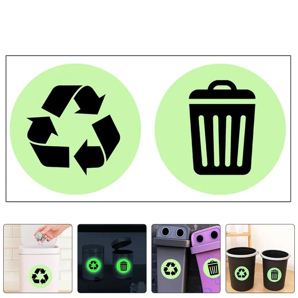 Luminous Trash Can Sticker 15x30cm PVC Recycling Bin Decal Garbage Classification Waste Container Marker Self Adhesive Home Use