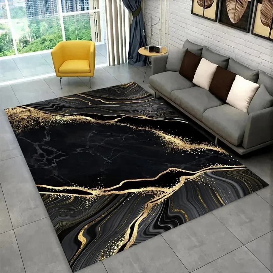 Sofisticato tappeto geometrico in marmo nordico blu e oro per soggiorno o camera da letto Tappeto antiscivolo per zerbino per divano