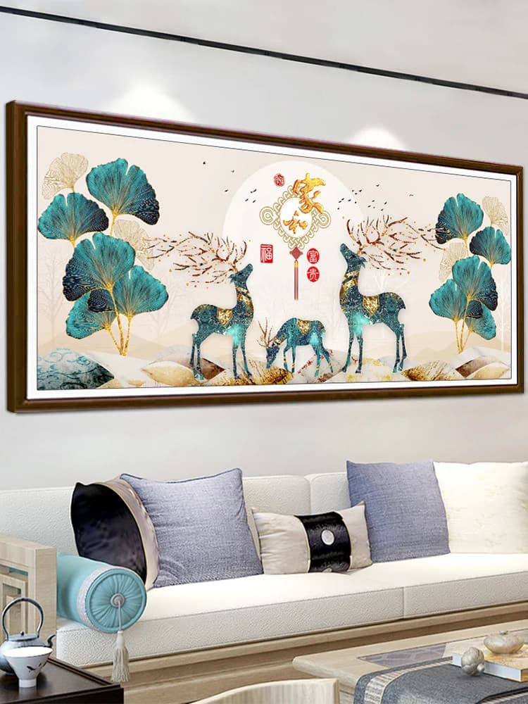 Modern Simple Cross Stitch Handmade Embroidery Happy Deer Festive Home Decor Living Room Cotton Fabric Animal Pattern White
