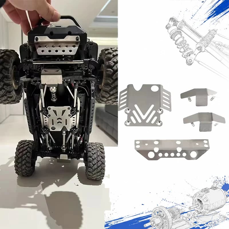 1/10 RC Crawler Stainless Steel Full Protection Kit, Chassis Armor Plate & Front Rear Bumper Guard Anti-Impact RC Model Upgrade