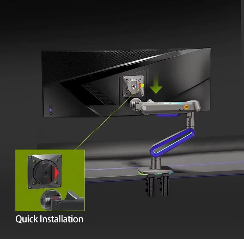 ERGONOMIC Game Monitor Arm for Flat/Red/Red Track Support for 32 to 60 inch Heavy Duty Monitor Support for VESA G70