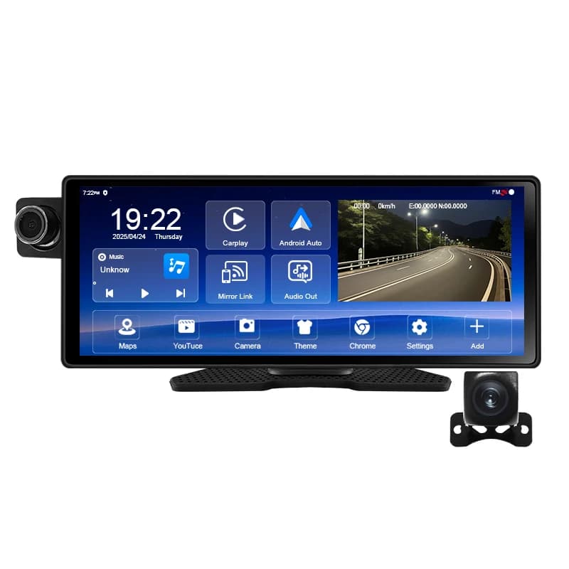 Carplay Android 10.25 inch WIFI, GPS navigator Google Multimedia player for universal car, double Dash Cam front and back wireless