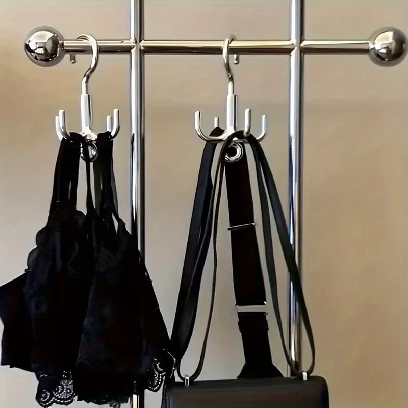 1pc Multifunctional Rotating Clothes Hook, Punch Free 4-Claw Rotation Coat Hanger, Belt Organizer, Scarf Storage Rack