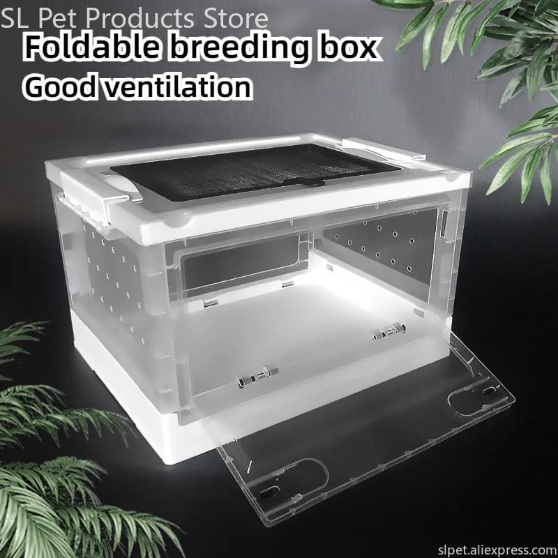 Foldable Hedgehog Cage Hamster Habitat Small Animal Enclosure Clear Ventilated Pet Breeding Box Front Opening Carrier