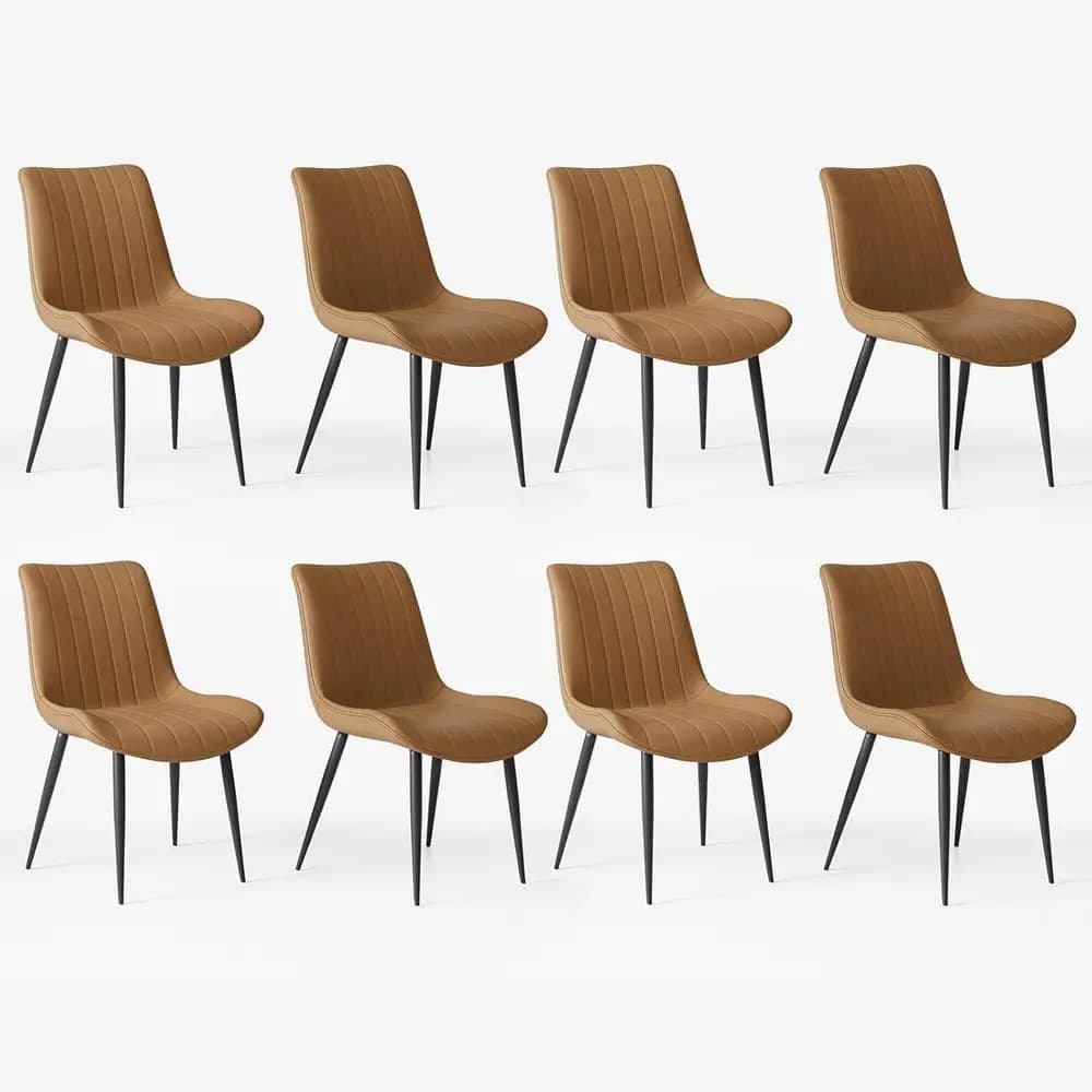 Set di 8 sedie da pranzo imbottite con cuscini e gambe in metallo nero per cucina e sala da pranzo, marrone