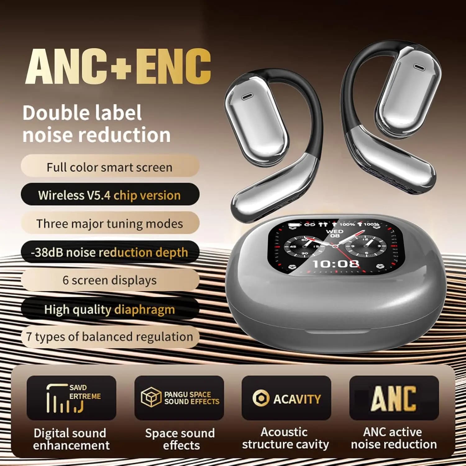 UYUXIO Real-time AI translation earphones with 144 Auricular languages for translation with OWS LCD Touch Screen