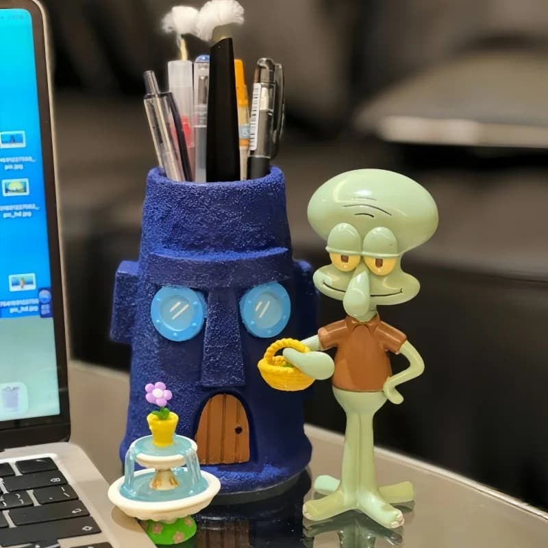 Porta spazzolino Squidward Porta spazzolino per casa in pietra Portapenne carino Porta pennelli per trucco Decorazione da tavolo Modello giocattolo regalo