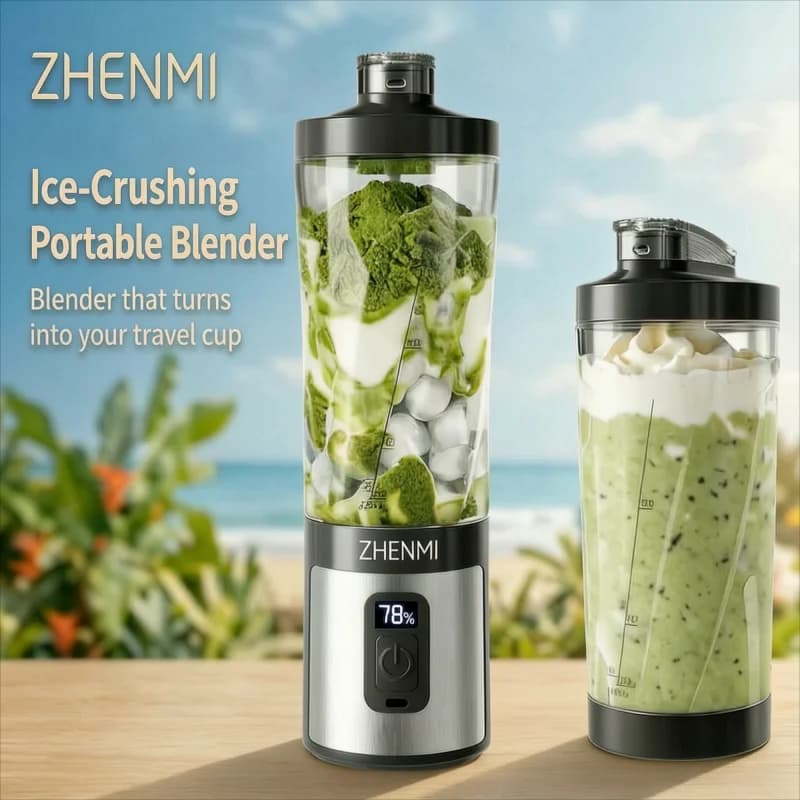 Frullatore portatile personale ZHENMI con display digitale con conto alla rovescia automatico, tazza da viaggio a tenuta stagna da 20 once con lama a 6 lame protetta per il tritare del ghiaccio