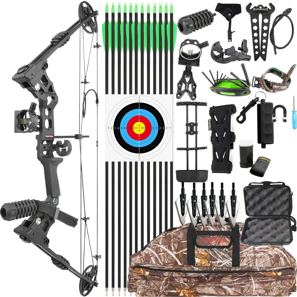 Archery Compound Bow 20-70lbs Adjustable IBO 320FPS Right Hand Target Shooting Hunting Bow and Carbon Arrow Set