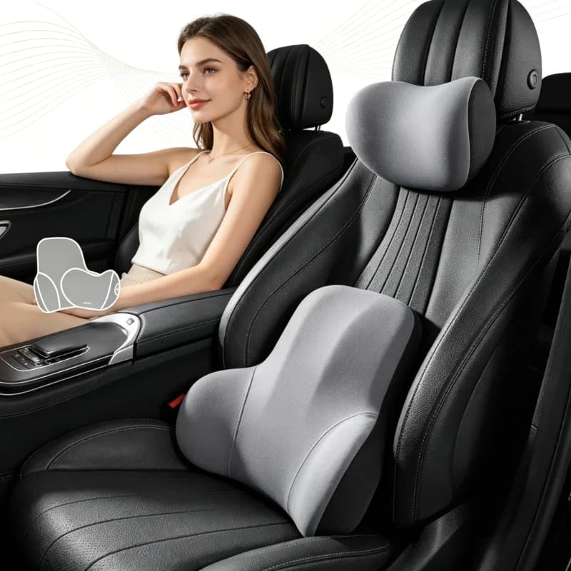 Cuscino per il Collo in Memory Foam e Supporto Lombare per Auto, Poggiatesta Ergonomico e Cuscino per Sedile Auto
