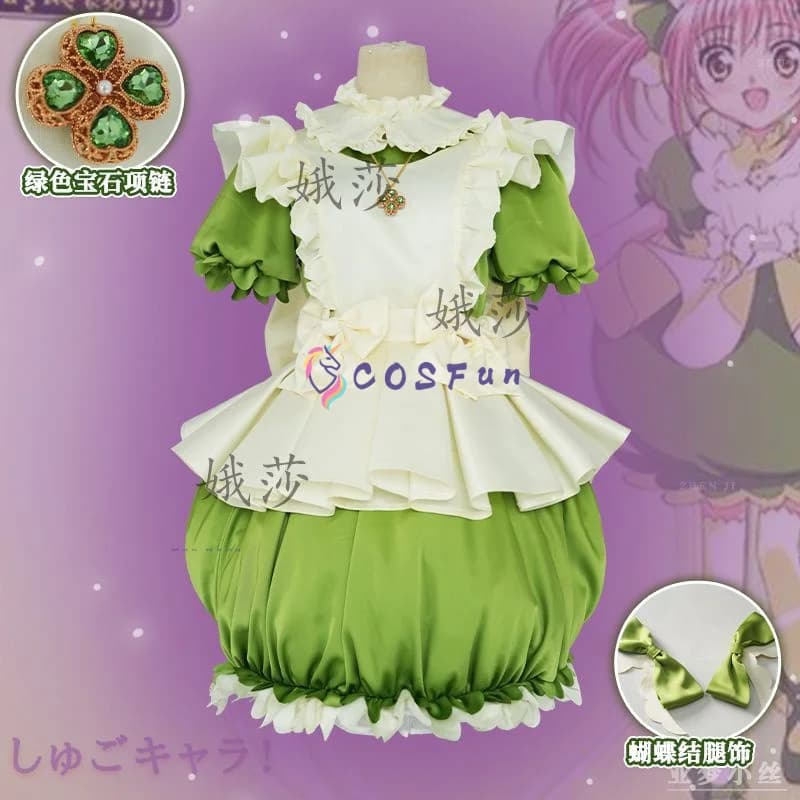 Shugo Chara Hinamori Amu Costume Cosplay Dress with Flower Cushion Role Game Souls Woman T Halloween Party Dress Full Set