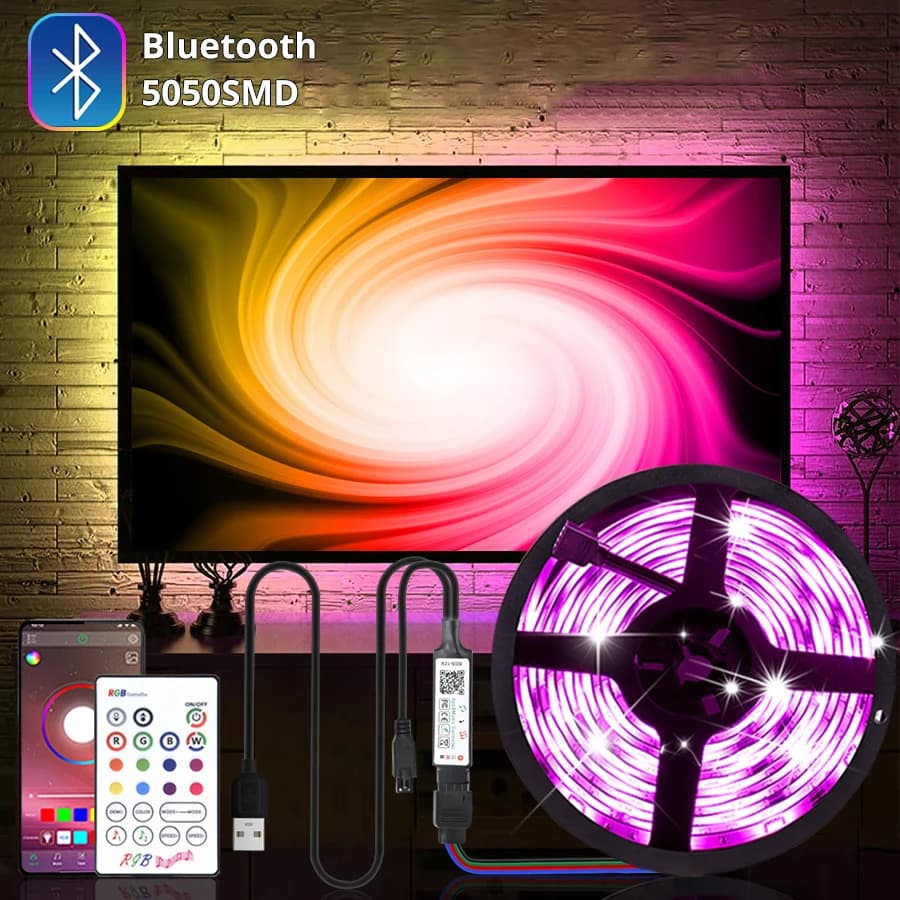Bluetooth 5V USB Luci di striscia LED 5M TV Retroilluminazione Bar Sala giochi Decorazioni per feste SMD5050 Nastro flessibile RGB Diodo Nastro Ritmo musicale
