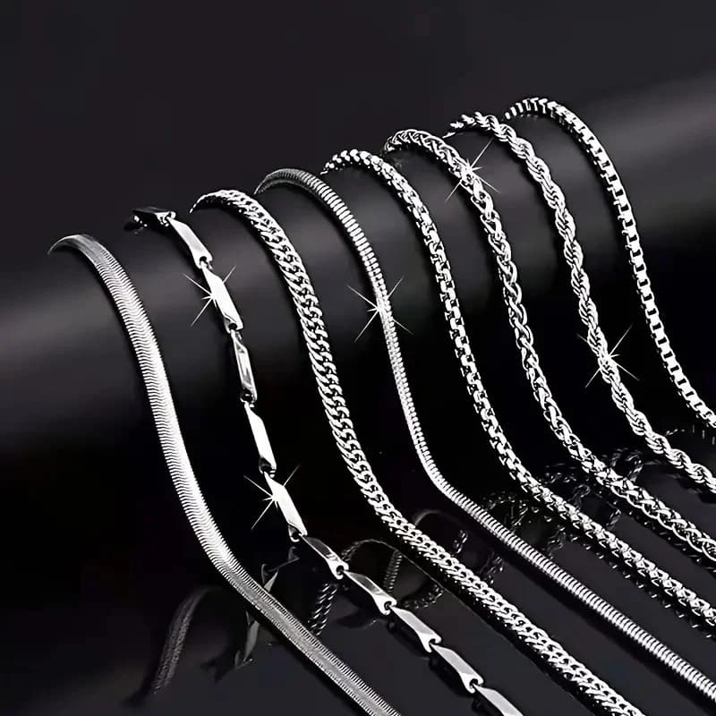 8Pieces Men Stainless Steel Necklace Set Stylish & Durable Accessories for Casual Wear ldeal Gift for Trendsetters