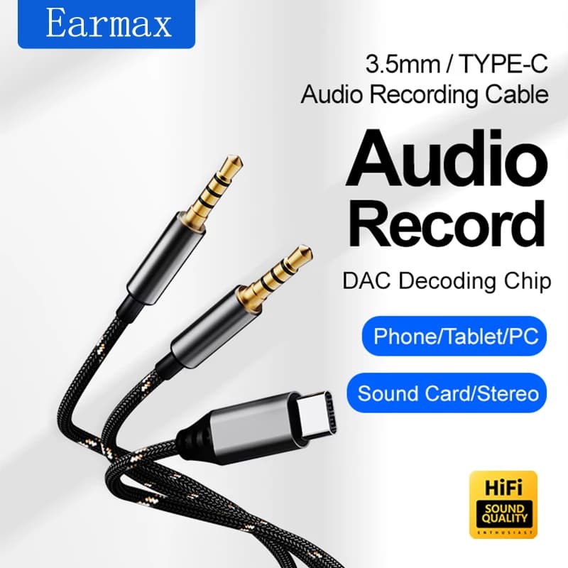 USB-C to 3.5 to TYPE-C Bidirectional live audio recording reciprocal recording to the male-male connection cable internal to 4 channels