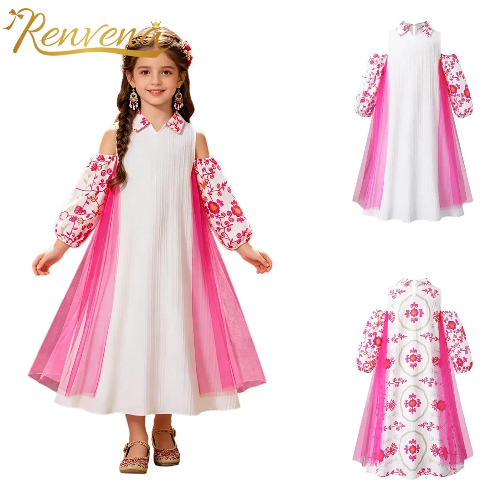 Abito Lungo per Bambine con Maniche Lunghe e Inserti in Rete, Abbigliamento Islamico, Vestito Etnico Mediorientale, Abito Lungo per Spettacoli e Danza