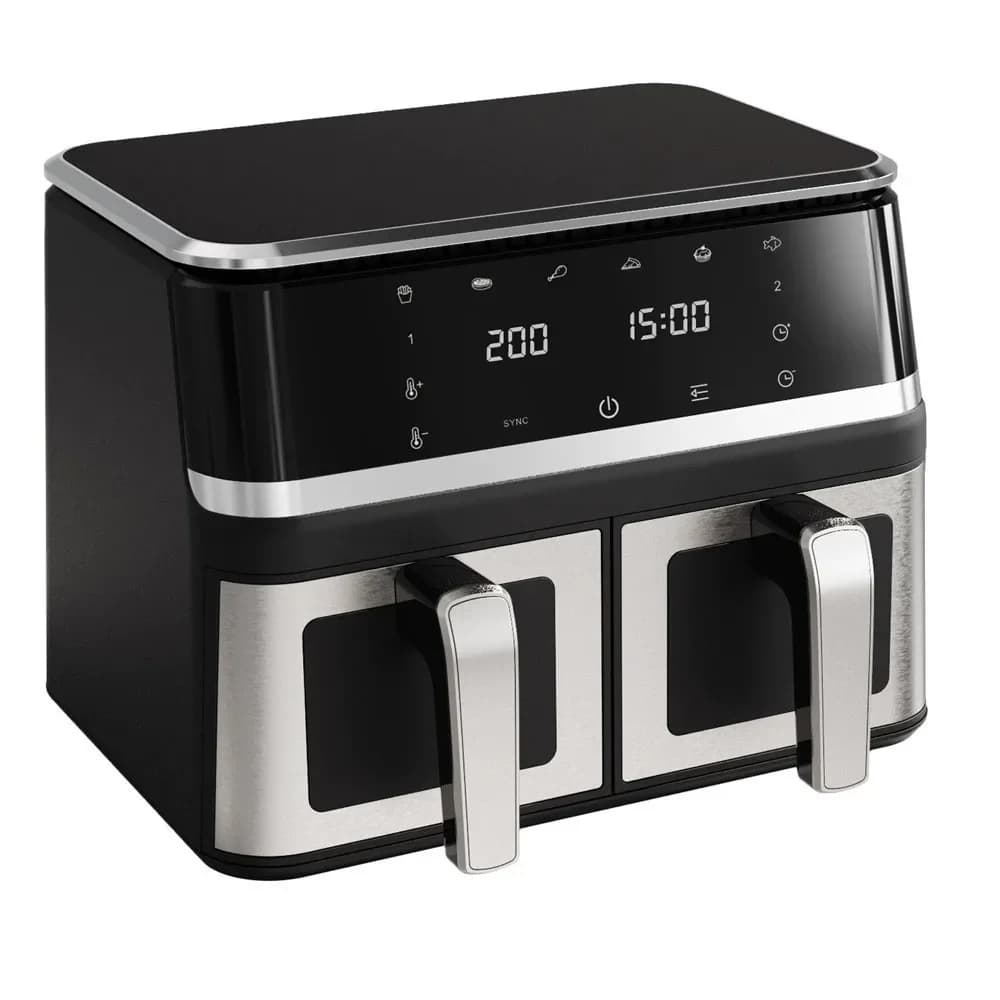 Touch screen air fryer, large capacity, multi function, stainless steel double bladder air fryer