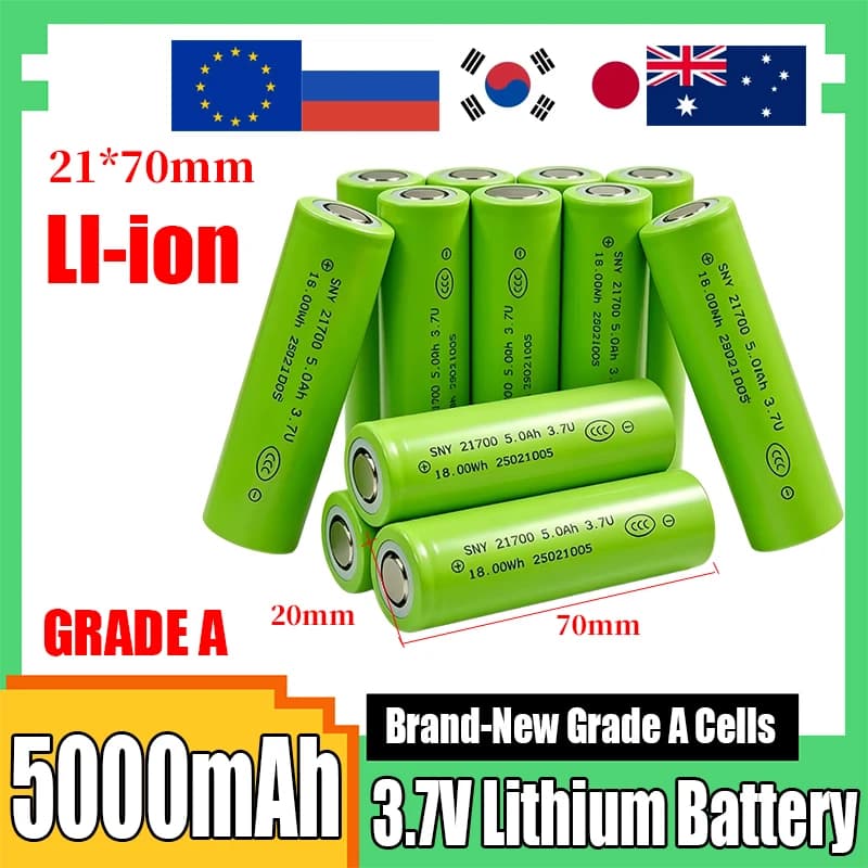 21700 Flat Top Lithium Ion Battery 5000mAh 3.7V High Capacity Rechargeable Cell Max 5C Instant Discharge For Power Tools E-bike