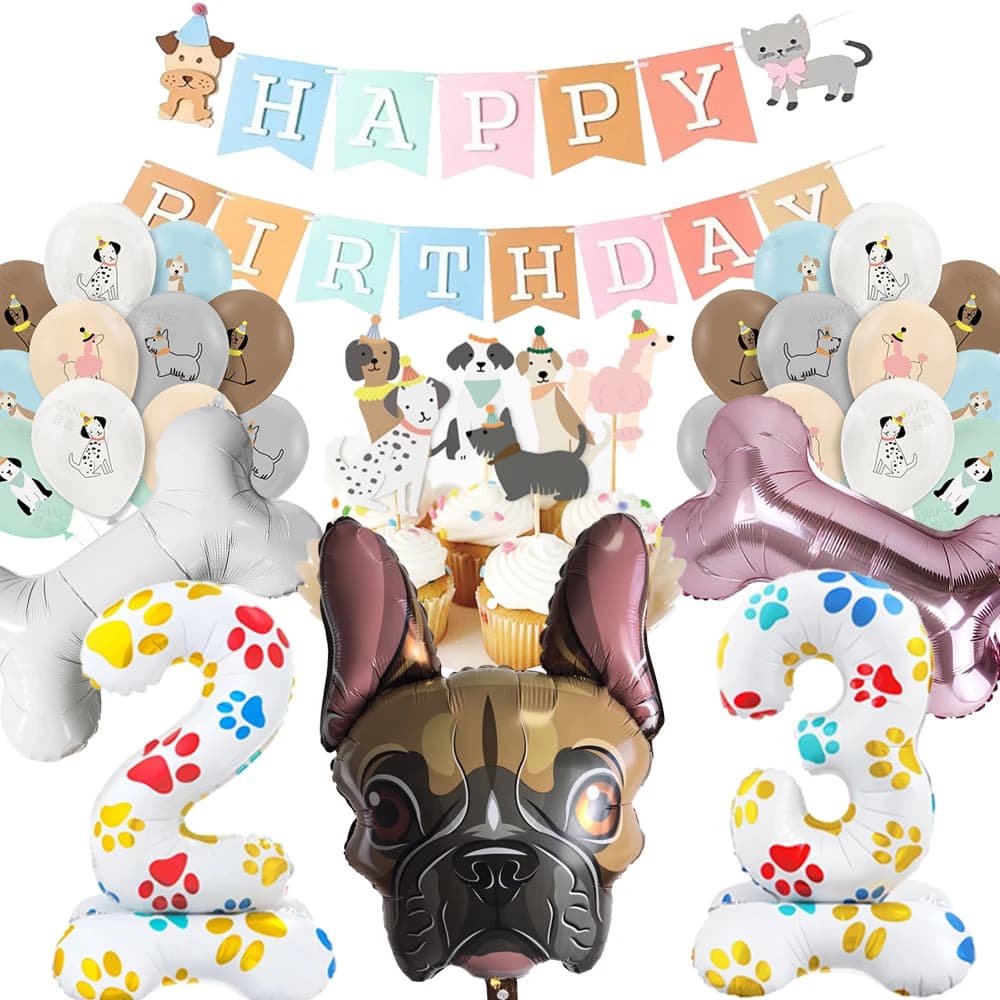 Decorazioni per feste a tema cane Zampe di cane Animali Palloncini foil per animali domestici Numero Palloncini in piedi Baby Shower Bambini Buon compleanno Banner Decor
