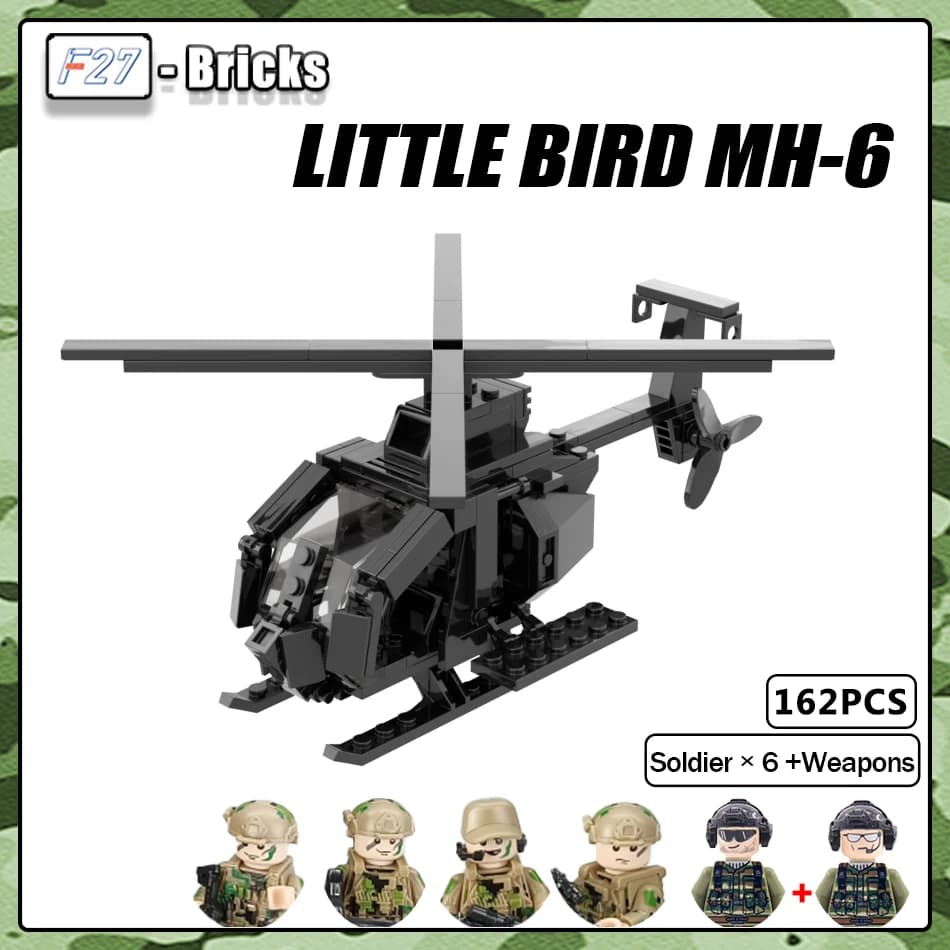 Serie militare moderna uccellino MH-6 elicottero con figure MOC Building Block Puzzle mattoni giocattoli Kit regalo per bambini
