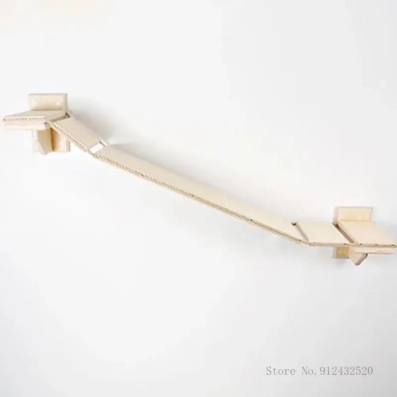 Wall cat climbing frame wall mounted suspension bridge swing ladder pet aerial passage wooden cats climbing ladder, 1Pc