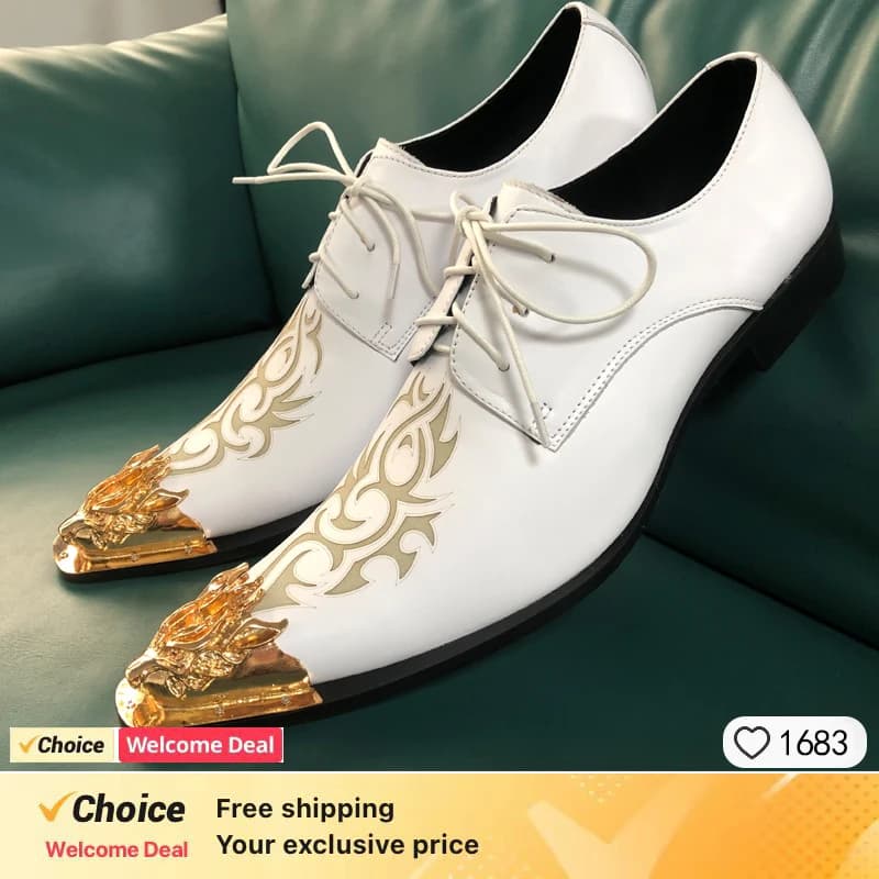 Nuovi uomini fatti a mano bianchi Gentleman Scarpe di lusso e oro Top Fashion Prom e banchetti scarpe eleganti da uomo appartamenti da uomo