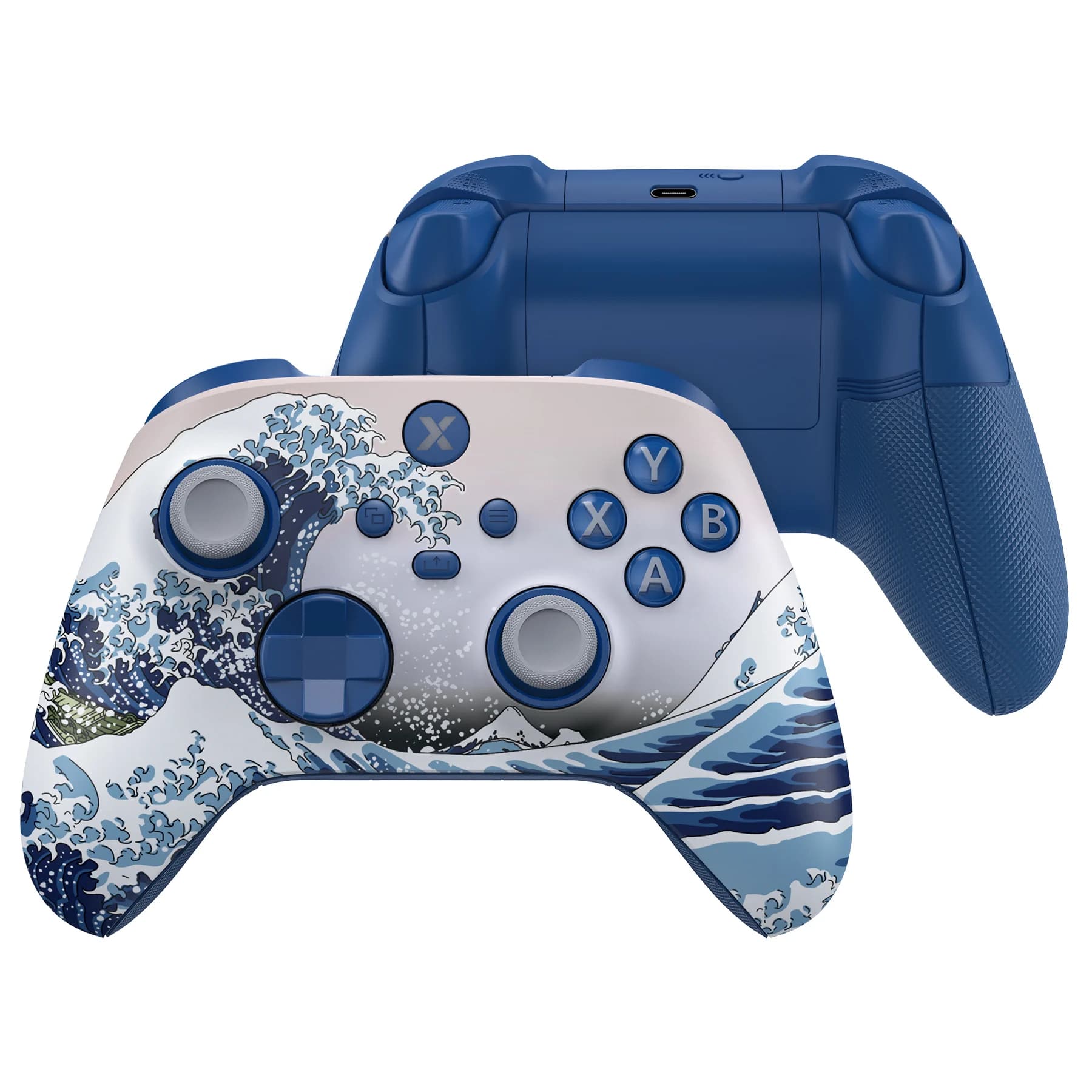 eXtremeRate Versione ASR Set completo di pulsanti a conchiglia in gomma per controller Xbox Core (controller Xbox Series X&S) - The Great Wave