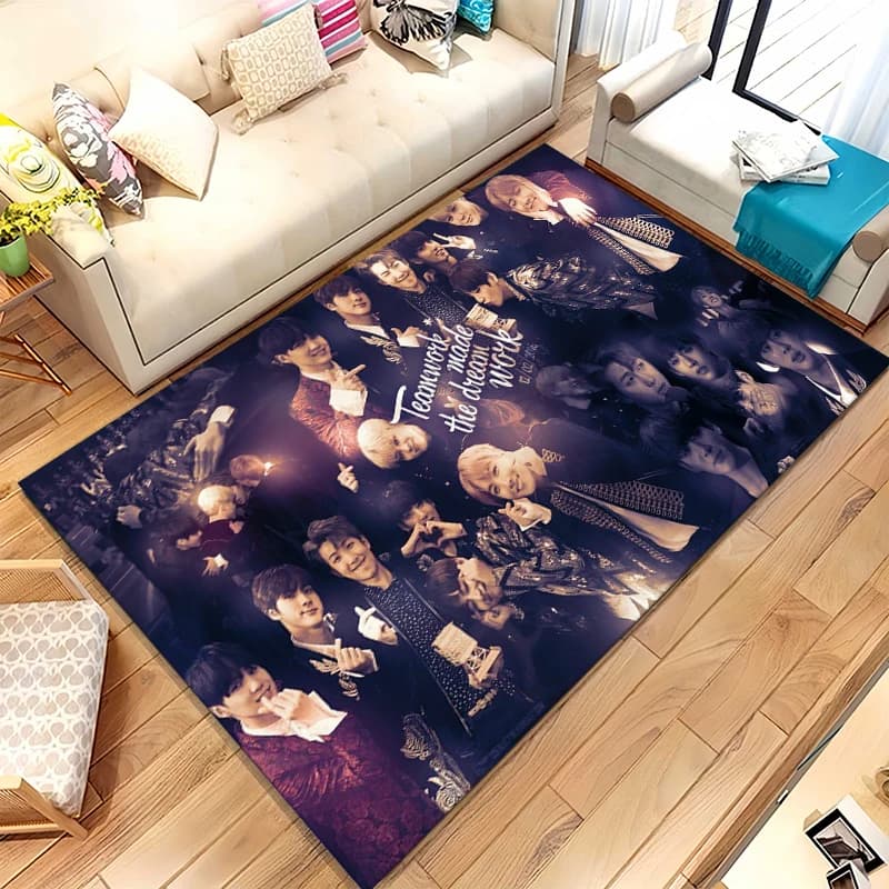 Fashion B-BTS Kpop Star Living Room Non-Slip Area Rug Soft Carpet for Bedroom Kids Playroom Sofa,Home Decor Doormat Gift
