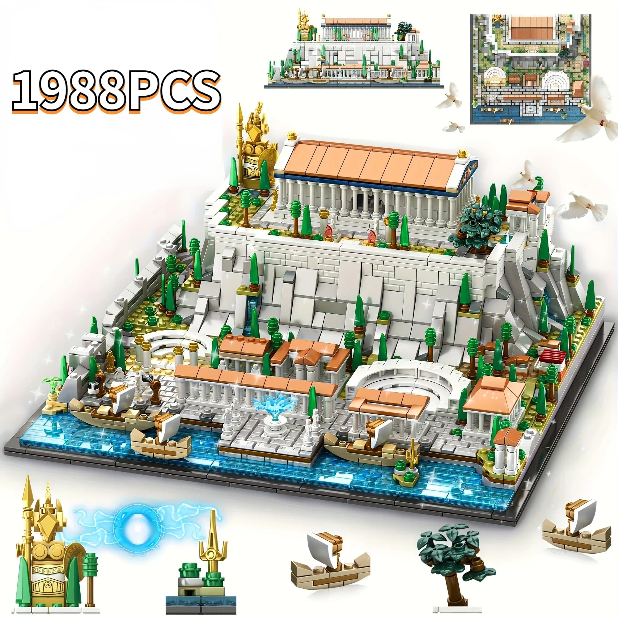 MOC 1988pcs Acropolis of Athens City Buildings Blocks Brick Toy Puzzle Display Model and Home Decor Gift Idea for Kids
