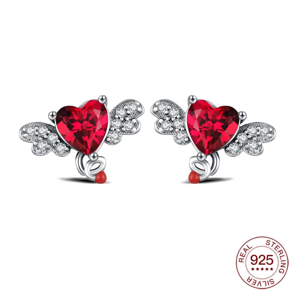Nuovi Orecchini in Argento Sterling 925 con Cuore Rosso e Ali d'Angelo, Gioielli Fai-da-Te alla Moda, Regalo per San Valentino e Uso Quotidiano Femminile