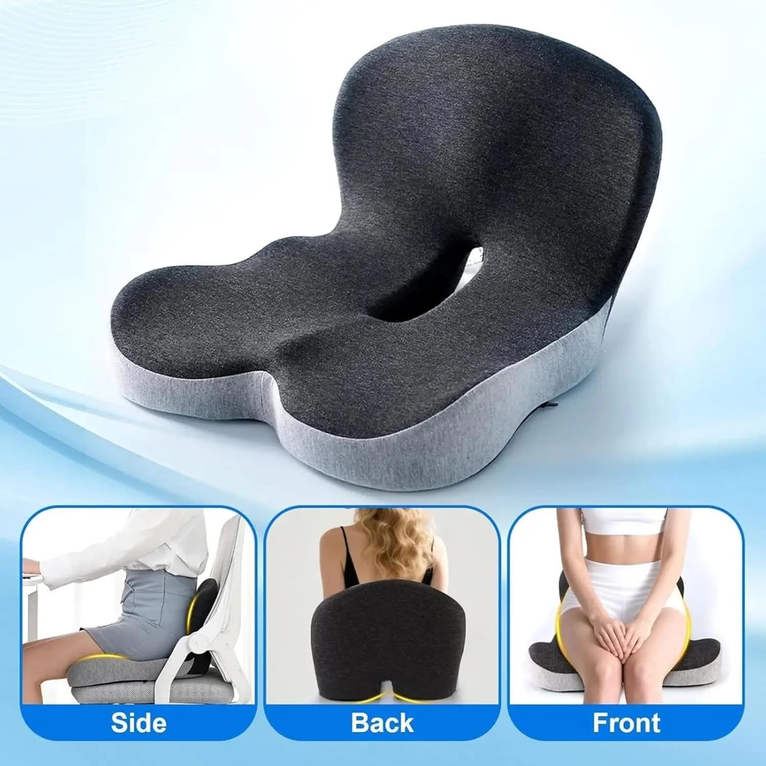 Cuscino per sedile Ergopad Original, cuscino di supporto lombare in memory foam per sciatica, auto, camion, sedia da gaming (Nero-b, 1 pezzo)