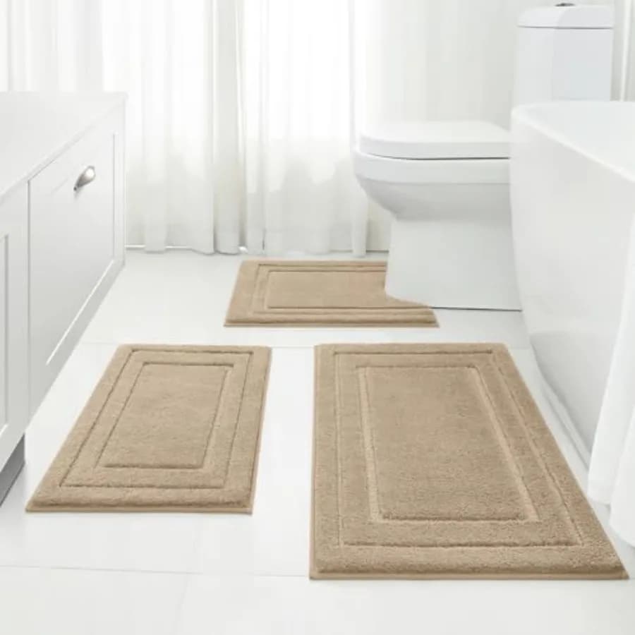 Set di Tappetini da Bagno 3 Pezzi Super Morbidi e Assorbenti Antiscivolo in Microfibra con Tappeto a Forma di U per Bagno Stile Fattoria