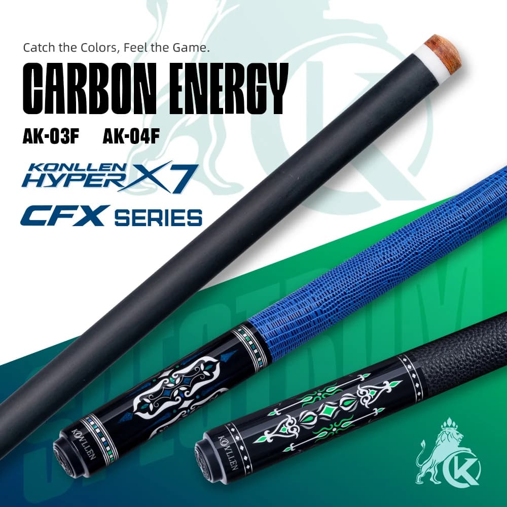 KONLLEN Carbon Fiber Pool Cue Stick 12.5mm Low Deflection Billiard Cue Professional 58 Inch Technology Shaft Billiards Cue Stick