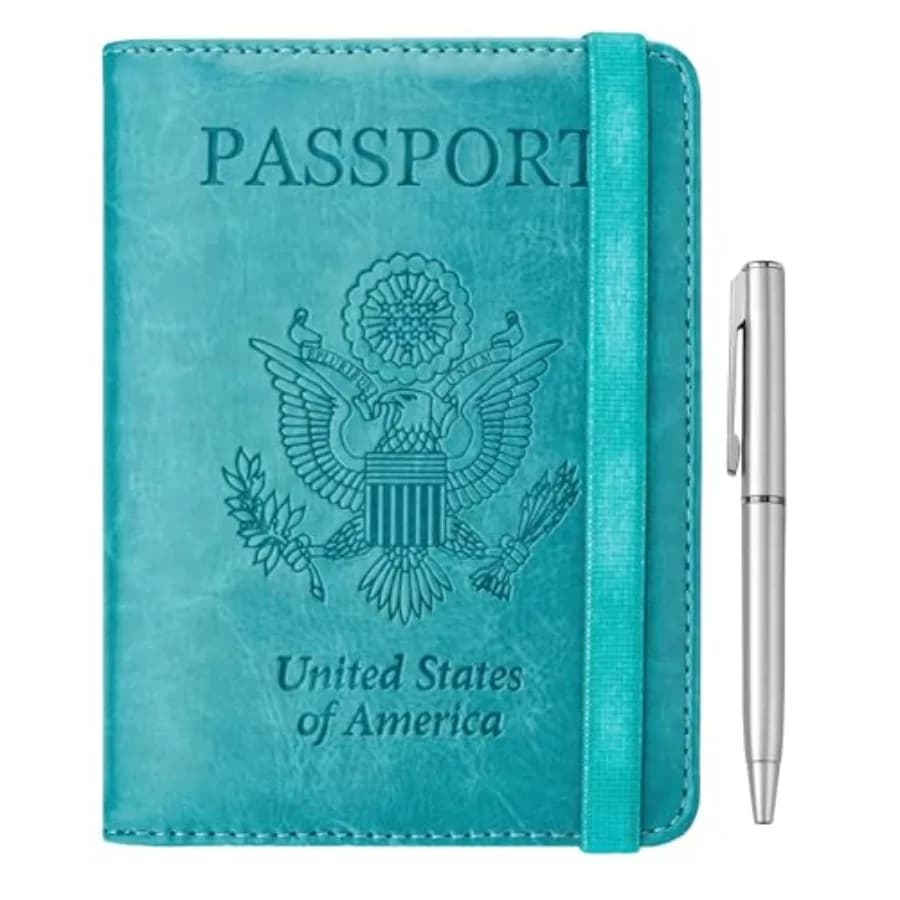 Passport Holder for Travel, RFID Passport Cover Wallet for Women Men, PU Leather Passport Book Card Holder Case with Pen, Trave