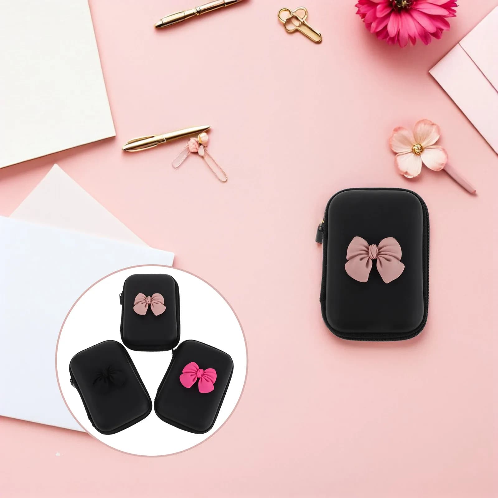 Set di 3 Custodie Organizer per Auricolari in EVA Rigido Antiurto con Cerniera, Compatte per Viaggi, Scuola, Ufficio, per Chiavette USB e Cavi