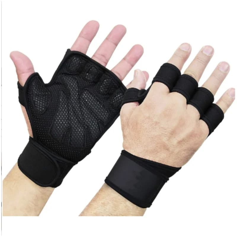 Guanti in Silicone Ispessiti Mezze Dita con Supporto Polso, Guanti da Palestra per Sollevamento Pesi, Antiscivolo, Antiurto, Protezione Mani per Ciclismo e Fitness
