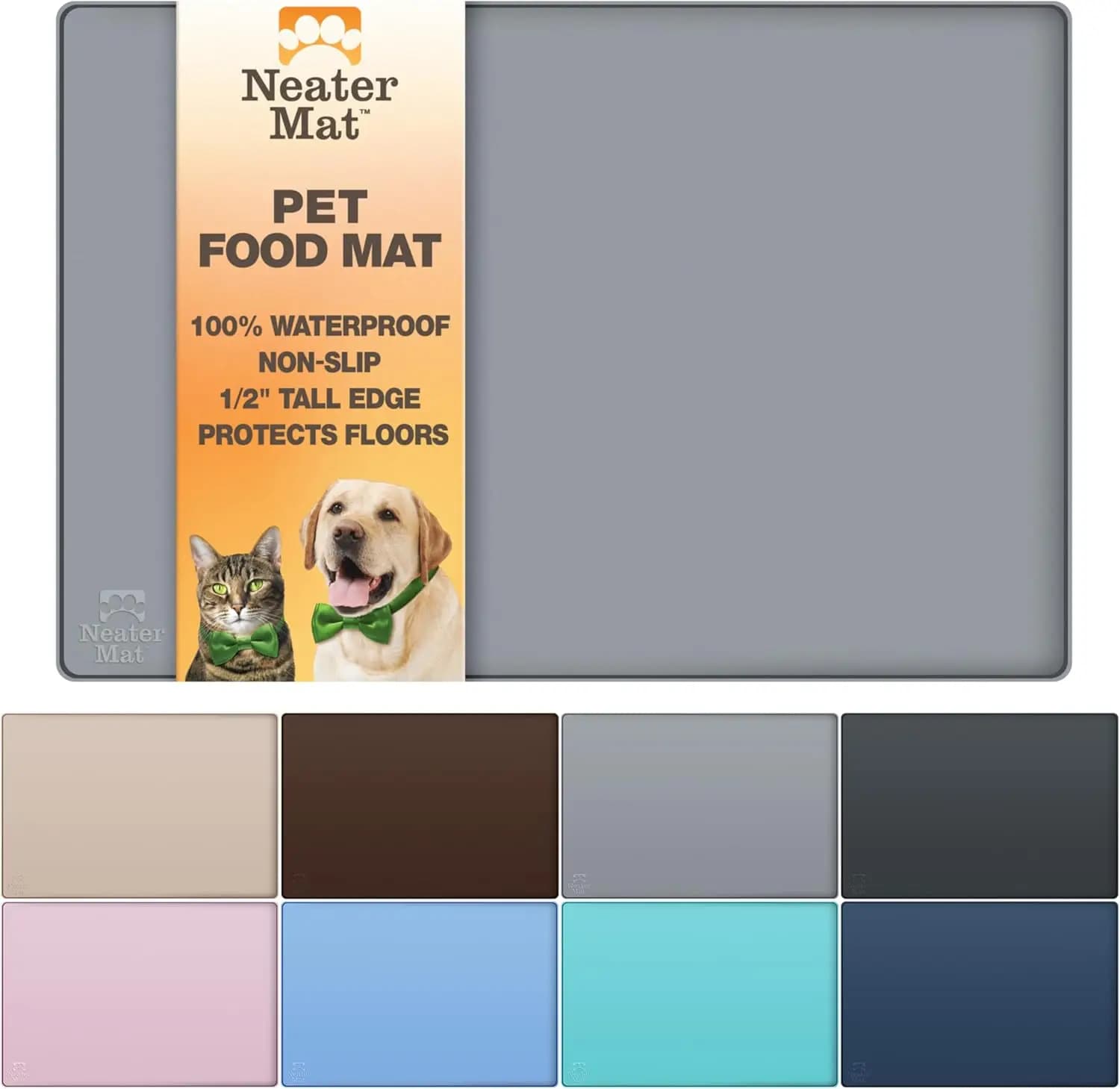 Tappetino Impermeabile in Silicone per Cibo per Animali con Bordo Rialzato, Fondo Antiscivolo, Facile da Pulire per Ciotole di Cani e Gatti, 48x30 cm Grigio